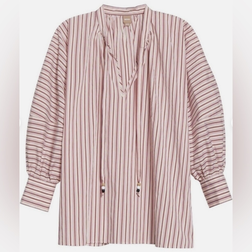 NWOT Boss Womens Top Shirt Bateco Striped Pullover Neck Tie Tunic Oversized